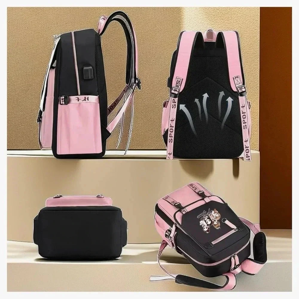 NWT USB Black Backpack Pink Shut Down Korean Casual Backpack Daypack Laptop Bag